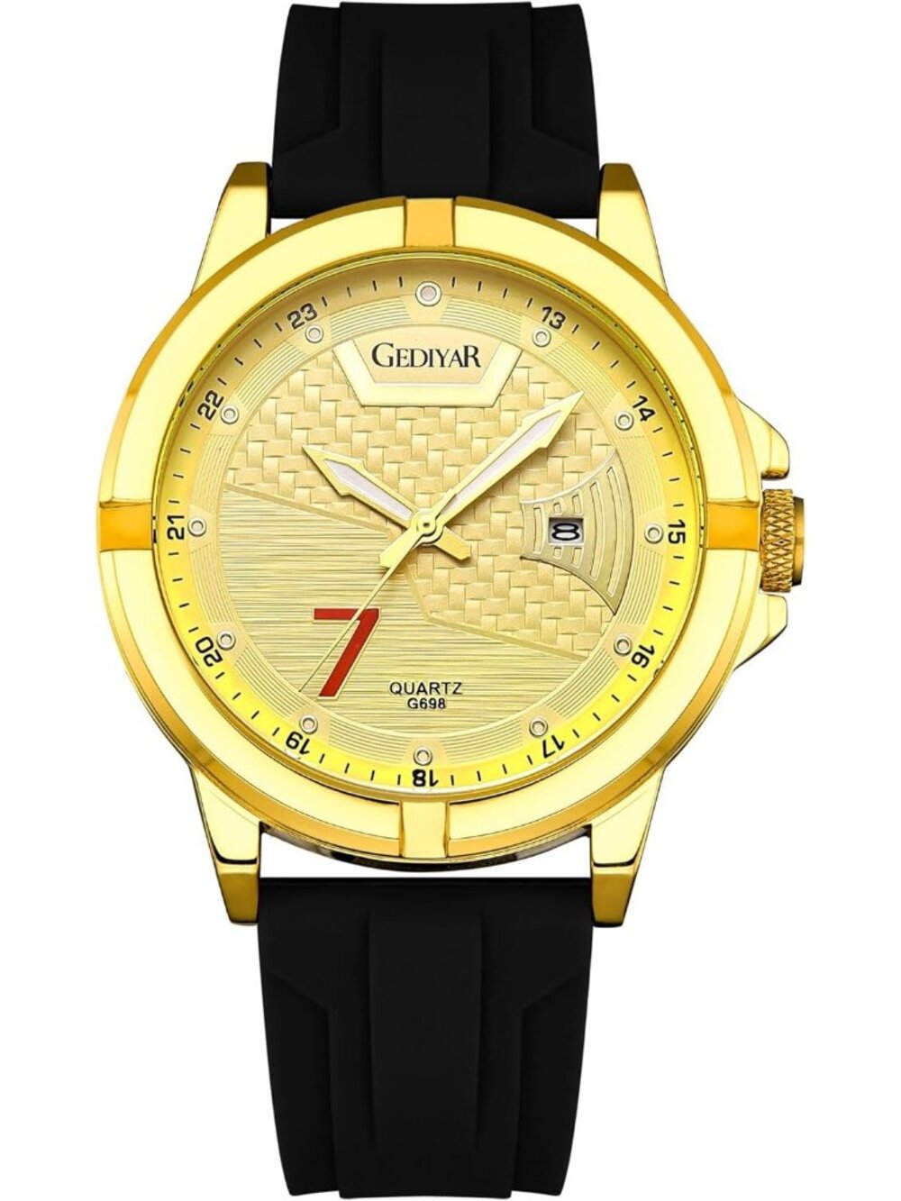 Mens Black Gold Analog Quartz Silicone Band Unique Design Waterproof Wrist Watch